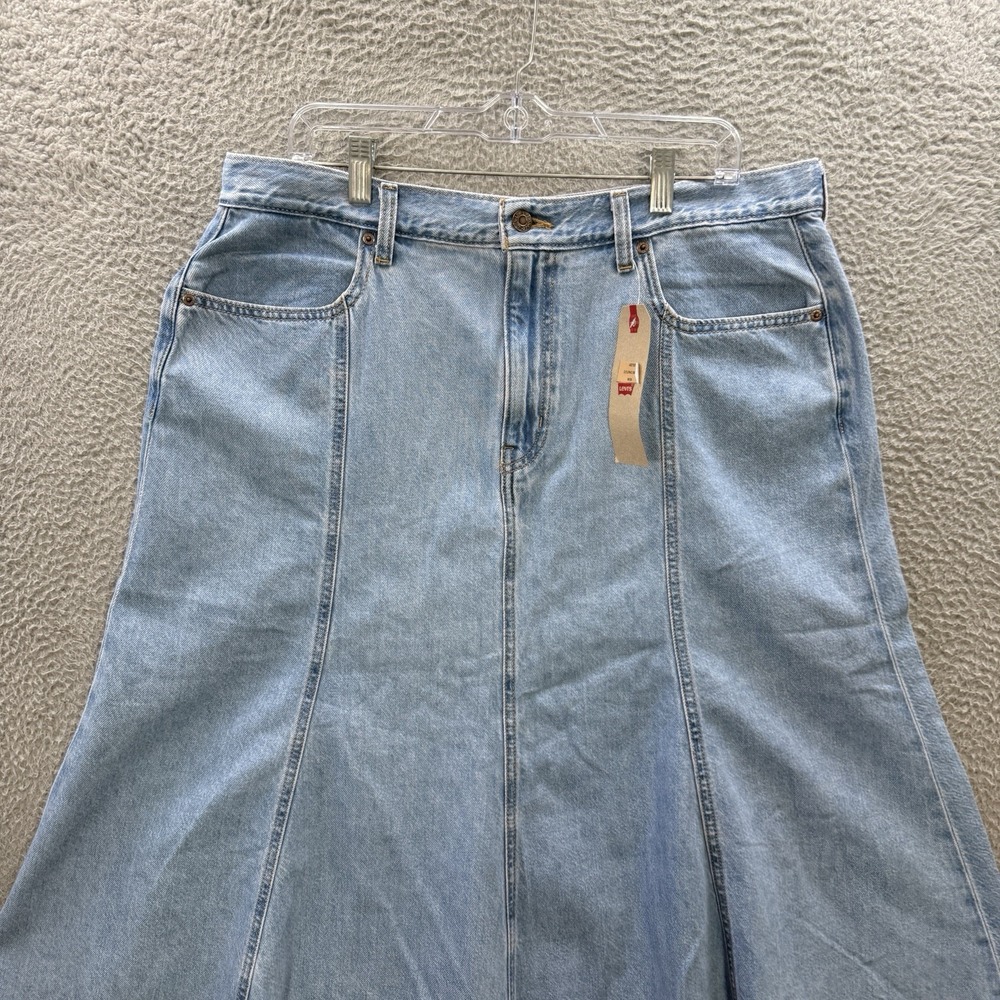 Levis Skirt Womens 34 Fits 38 Blue Denim Fit & Flare Seamed Midi Casual NEW - Picture 12 of 12